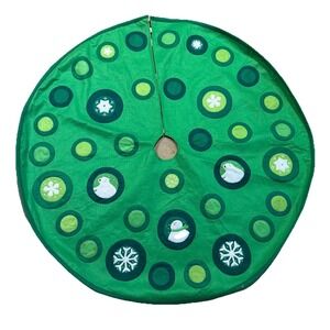 Vintage MCM Felt Christmas Tree Skirt 47" Green Snowmen Snowflakes Polar Bears